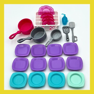 #ad ❤️Barbie Doll Kitchen Accessories Lot Square Dinner Plates Mattel❤️ $14.98