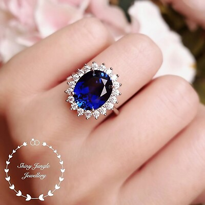 #ad Statement 6 Carats Genuine Lab Grown Royal Blue Sapphire Ring Oval 12×10mm Ring $125.00
