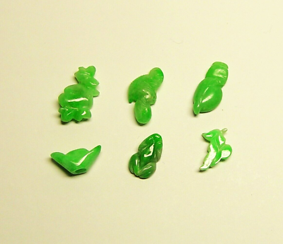 #ad GENUINE JADEITE LOOSE STONES 6 NATURAL GREEN OLD STYLE TINY JADE OBJECTS $89.96