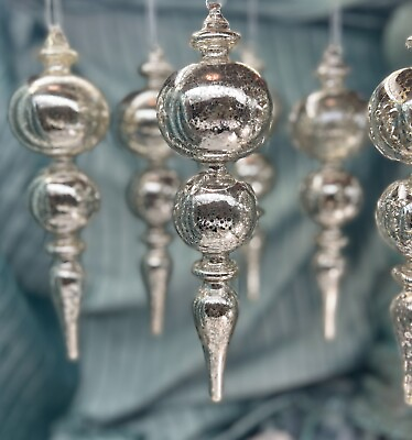 Silvered Mercury Glass Finial Ornaments Set of SIX Christmas Ornaments $48.00