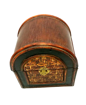 #ad Vintage Wood amp; Wicker 10quot; Storage Chest Box $16.00