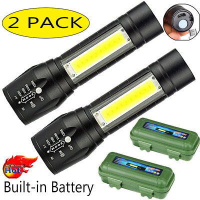 #ad 2PCS Super Bright Tactical LED Flashlight USB Rechargeable With Built In Battery $9.79