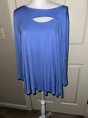 #ad Kaari Blue Curvy Woman Long Sleeve Stretch Top Blue Plus 2X $15.00
