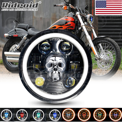 #ad 5.75quot; RGB Skull LED Headlight Halo DRL for Harley Davidson Dyna Wide Glide FXDWG $39.99