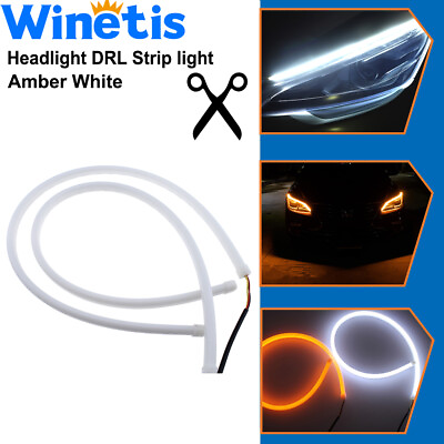 #ad 30CM White Yellow Flexible Car Soft Tube LED Strip Daytime Running Light DRL 2pc $13.16