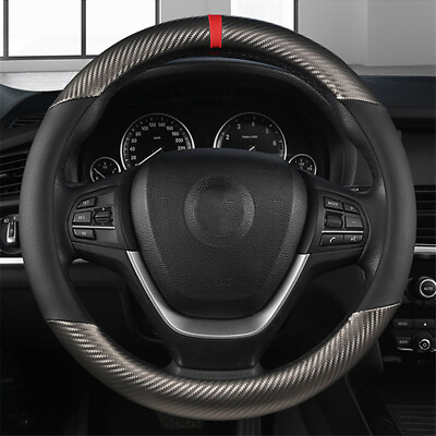 #ad Carbon Black Leather Car Steering Wheel Cover Breathable Non slip Accessories $12.89