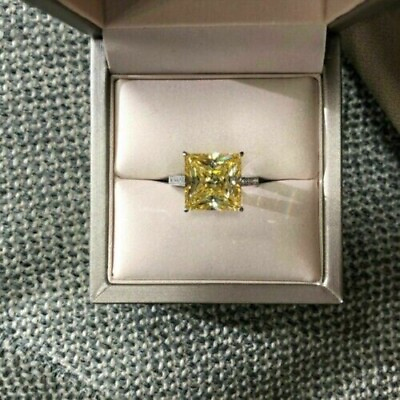 #ad 2Ct Princess Cut Lab Created Diamond Yellow Solitaire Ring 14K White Gold Plated $93.66