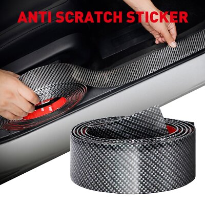 #ad 2pcs 2M Car Carbon Fiber Door Plate Bumper Sill Scuff Cover Anti Scratch Sticker $17.99