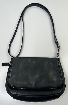 #ad Margot Crossbody Black Leather Flap Zip Adjustable Strap Lined Small Bag $20.00
