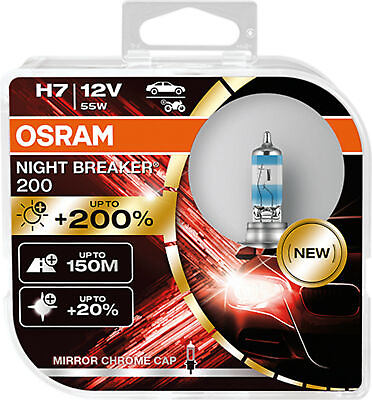#ad 2x H7 Osram Night Breaker 200 Bulb Lamp Headlight 200% Brightness Chrome Cap $47.10