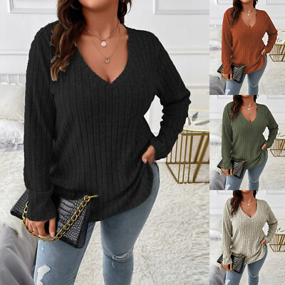 #ad Winter Inner Womens Solid Casual V Neck Blouse Ladies Long Sleeve Pullover Tops $21.98