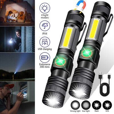 #ad 2PCS Super Bright 90000LM MagneticTactical Flashlight With Rechargeable Battery $18.04
