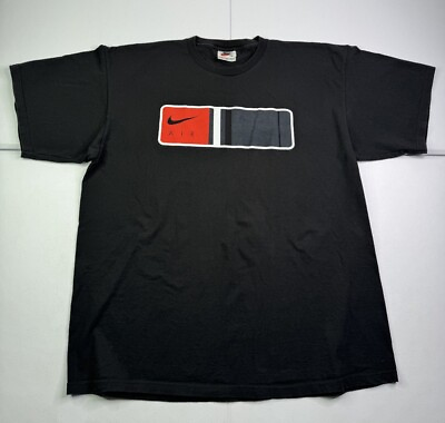 #ad Vtg 90s Nike Air Shirt Mens Black Big Swoosh Graphic White Tag Boxy Size XL $35.00