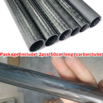 2pcs 50cm Carbon Fiber Round Tube Double Sided Weaving High Strength Carbon Tube $16.45