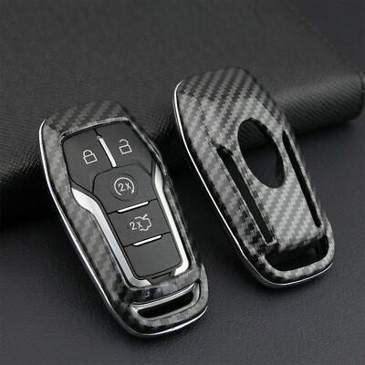 #ad Carbon Fiber Hard Smart Key Cover For Ford Lincoln Accessories Chain Holder $9.98