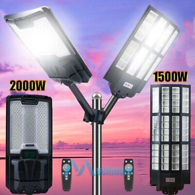 #ad Outdoor Commercial 1500W 2000W Solar Street Light Dusk to Dawn Road Lamp w Pole $104.85