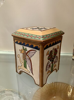 #ad Antique Nippon Egyptian Revival Porcelain Tobacco Humidor Tea Jar Container $185.00