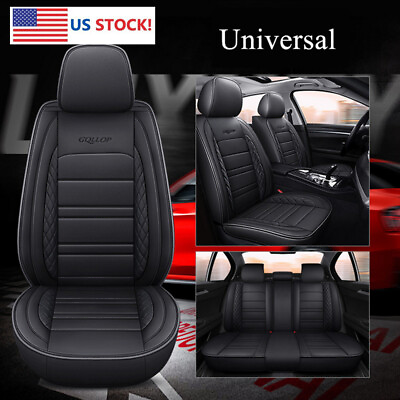 #ad Universal Black PU Leather Auto Cushions Car FrontRear Seat Cover Full Set USA $61.71