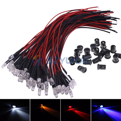 #ad 10 100Pcs 3mm 5mm Pre Wired LED Holder DC9 12V Diffused Lights Emitting Diodes $2.99