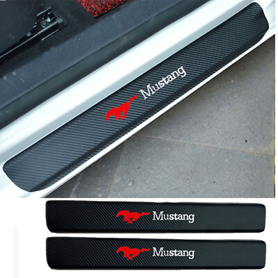 #ad 2 Pcs For Ford Mustang Carbon Fiber Vinyl Sticker Car Door Sill Protector Scuff $13.50