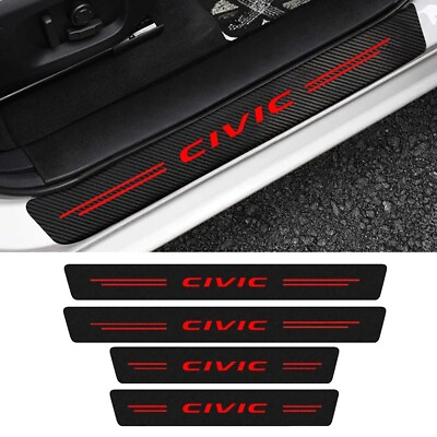 #ad #ad 4pcs Red Carbon Fiber Leather Door Sill Plate Cover Protectors For Honda Civic $12.59