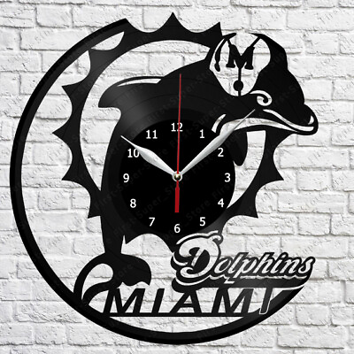#ad Miami Dolphins Vinyl Clock Record Wall Clock Decor Fan Art Home 3280 $14.99