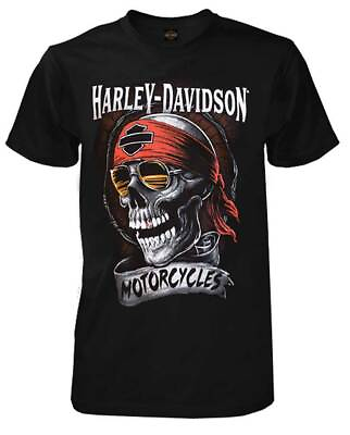 Harley Davidson Men#x27;s Distressed Shady Skull Short Sleeve T Shirt Solid Black $29.95
