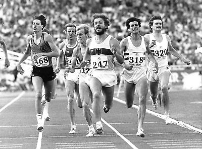 #ad 1982 Press Photo West Germany HANS PETER FERNER Finish Line 800m Run Athens Game $19.99