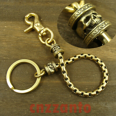 #ad Solid Brass key chain ring swivel eye snap hook clip Skull Biker funker H778 $24.99