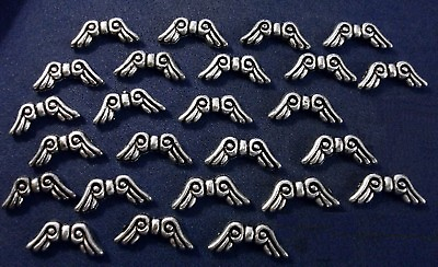 #ad WINGS Angel wing beads charms antique silver plated acrylic findings 25pc CFP009 $3.95