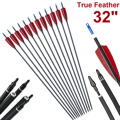 #ad 12Pcs 32 Carbon Arrows Spine 500 Turkey Feather Archery For Compoundamp;Recurve Bow $39.99