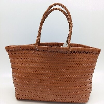 #ad AQUA basket weave faux leather women#x27;s large tote bag BROWN TAN $25.00