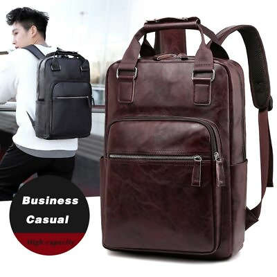 #ad Mens Backpack Leather Laptop Bag Business Working School Bag $29.99