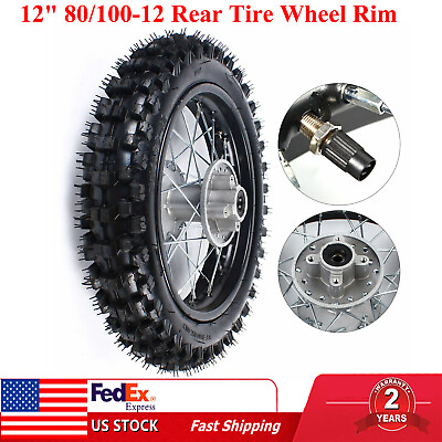 #ad 12quot; 80 100 12 Rear Tire Wheel Rim w Sprocket amp;Brake Disc Rotor For Pit Dirt $89.30