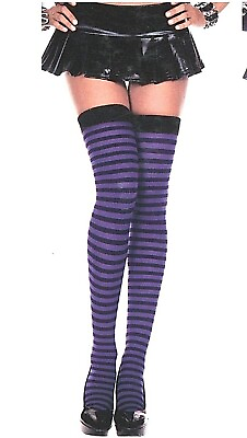 #ad Thigh High Striped Stockings Black Purple Red White Adult Reg Music Legs 4741 $8.50