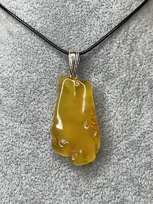 #ad NATURAL BALTIC AMBER Stone Jewellery.YELLOW Amber PENDANT with Sterling Silver $18.00