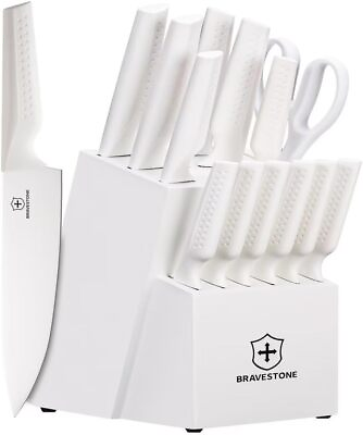 #ad White Knife Sets for Kitchen with Block 15 Pcs Kitchen Knife Set with Block $39.00