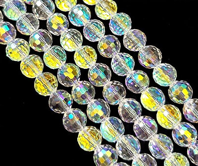 #ad 10mm Faceted AB White Crystal Quartz Round Loose Beads 14quot; $6.50