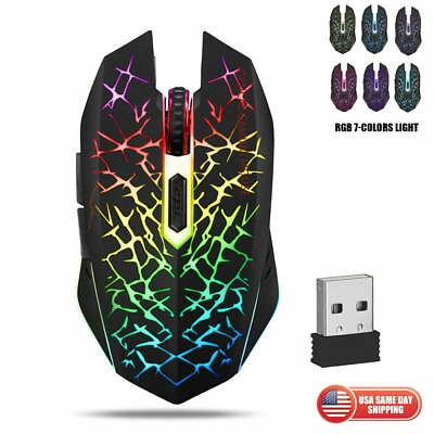 #ad Wireless USB Optical Mice Gaming Mouse 7 Color LED Rechargeable For PC Laptop $12.99