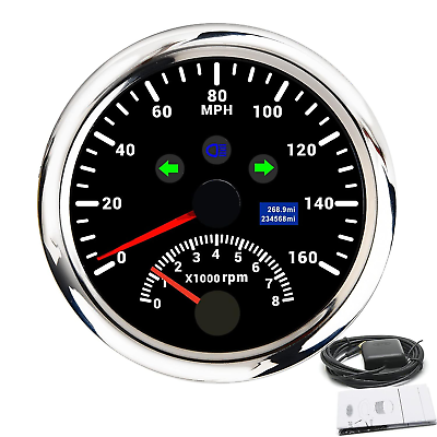 #ad 85Mm GPS Speedometer 0 160MPH with Tachometer Gauge 0 8000RPM for Car Boat Motor $113.66