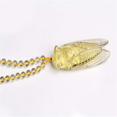 #ad Amulet Natural Yellow Crystal Cicada Feng Shui Pendant Necklace Fashion Jewelry $21.38