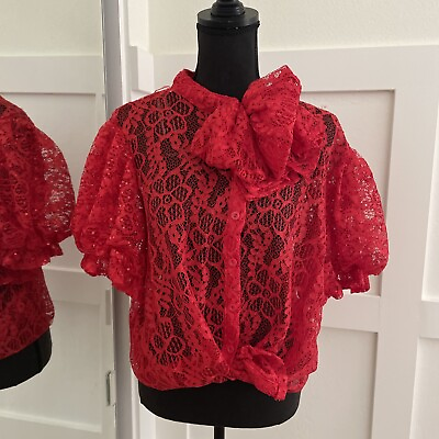 #ad Mirror Image Floral Lace Neck Tie Blouse Womens SZ 2X W Sequins Details $24.00