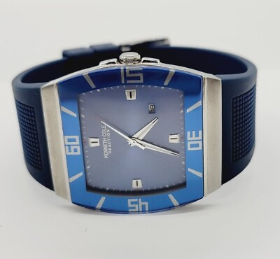 #ad Kenneth Cole Reaction Watch Blue Silicone Band New Battery Square Face $44.78