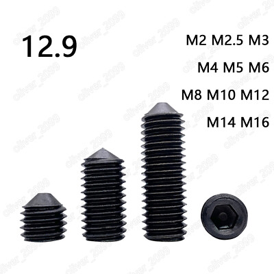 #ad Black 12.9 Steel Hex Socket Set Screws Cone Point Grub Screws DIN914 M2 M16 $47.56