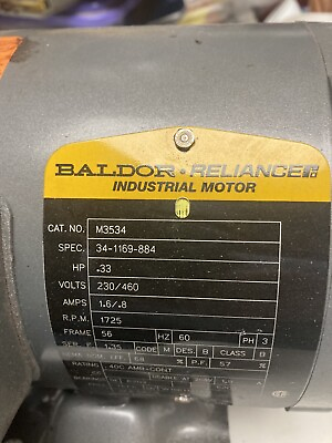 #ad Baldor VM3534 1 3 HP AC Motor $180.00