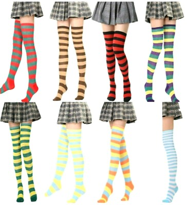 #ad Socks Thigh High Striped Cotton Knee Stockings Over Tube Sexy Women Leg Slim $12.43