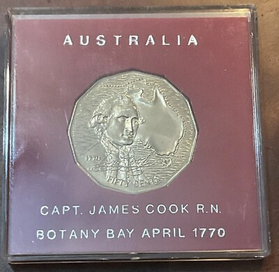 #ad 1970 AUSTRALIA CAPTAIN COOK BICENTENARY 50 CENT SPECIMEN RED COIN UNC RAM CASE AU $29.99