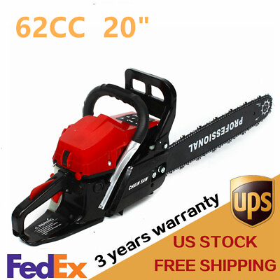 62cc Gas Chainsaw 20quot; Bar Gasoline Powered Chain Saw 2 Cycle Engine Cutting NEW $116.82