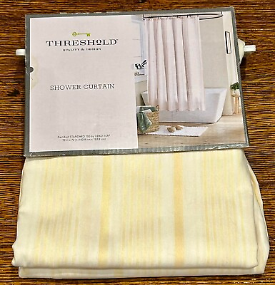 #ad Shower Curtain Yellow amp; White Stripes Threshold 72 in x 72 in NEW $12.50
