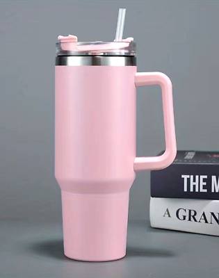 #ad 40 Oz Tumbler Cotton Candy Pink Cup With Straw Handle Insulated Double Wall $16.50